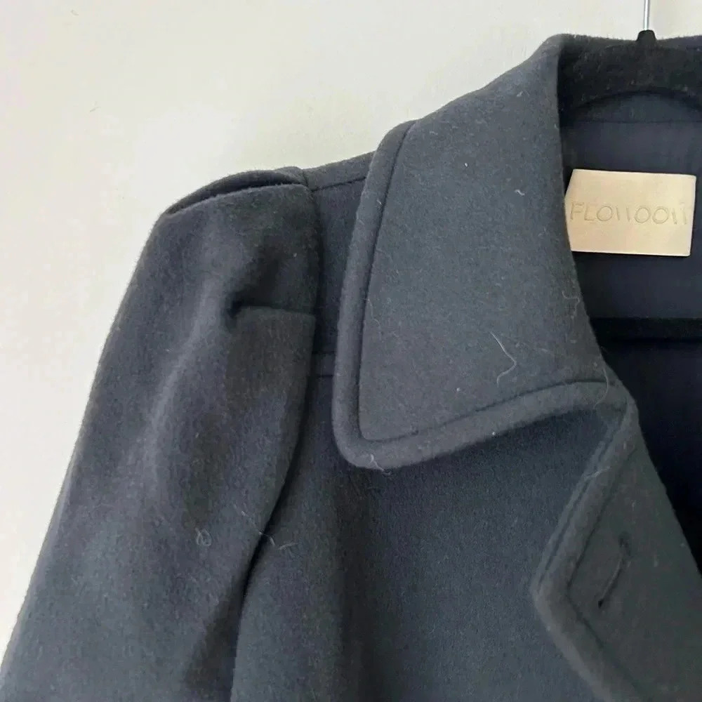 Asian Brand Navy Wool Puff Shoulder Cropped Jacket M - Picture 2 of 12